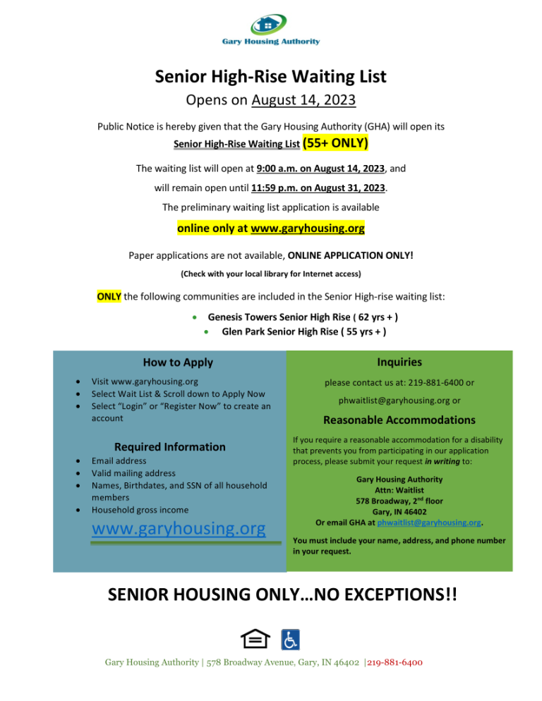 Waitlists Gary Housing Authority Gary, IN USA